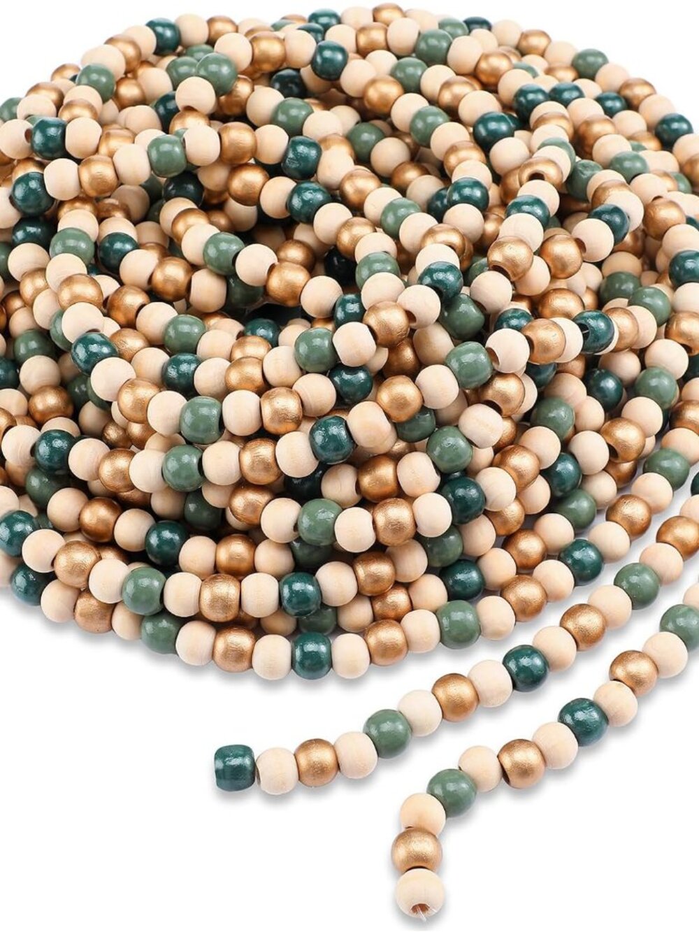 16 Feet Wood Bead Garland Christmas Tree, Sage Green